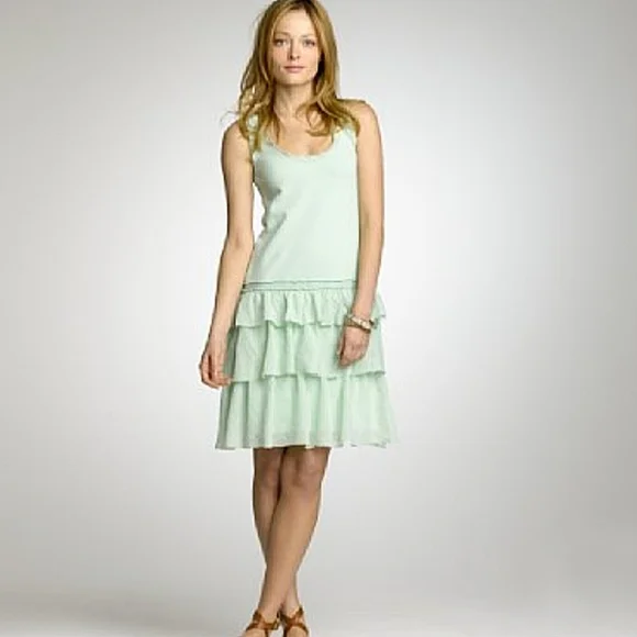 🌸 $10 SALE J. Crew Mint Green Tiered Ruffle Hem Tank Dress Cotton Summer 09 SM - Picture 2 of 15